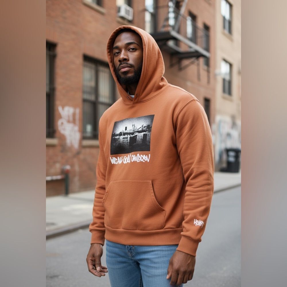 NWT HSTRY by NAS Brown Graphic Hoodie Sweatshirt “We All God’s Children” - S